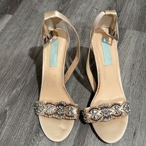 Betsey Johnson Beaded Sandals - Cream and Silver